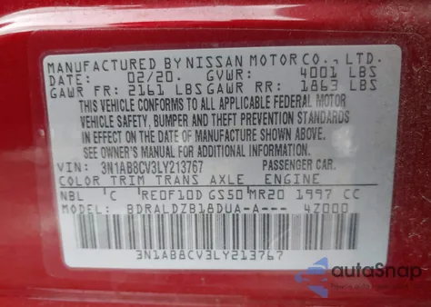 2020 Nissan Sentra Sv Xtronic Cvt from USA, damaged, VIN 3N1AB8CV3LY213767